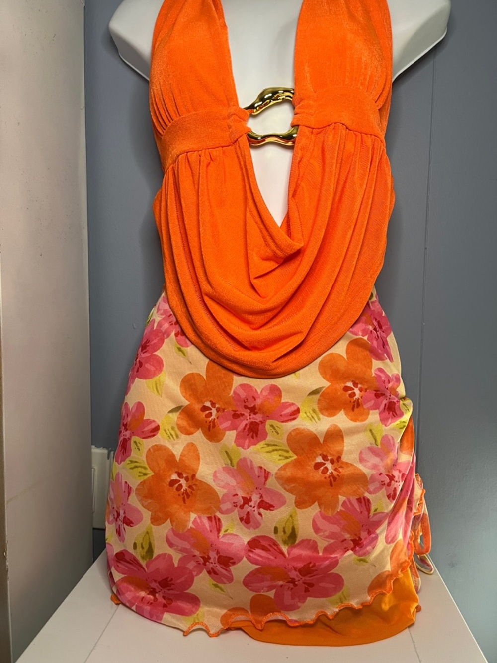Colorful Mesh Stretchy Waist Band Skirt With Flowers Around